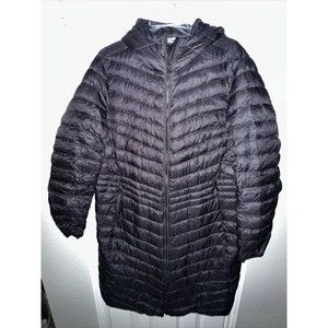 Lands End Black Puffer Coat Women Goose Down Filled Full Length Hooded. Size XL